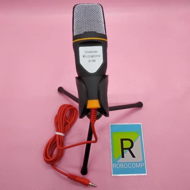 GOLD - 3.5mm Condenser Microphone Warna Emas - Mikrofon Rekaman Kabel Audio + Tripod Stand