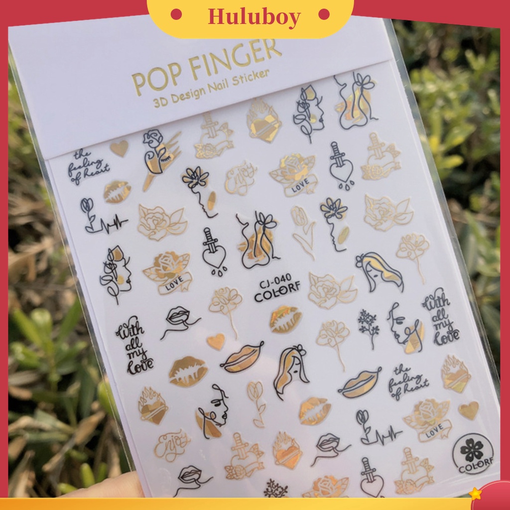 Huluboy Huluboy♡ Stiker Kuku 3D Motif Hati Saturation Valentines Day Untuk Manicure