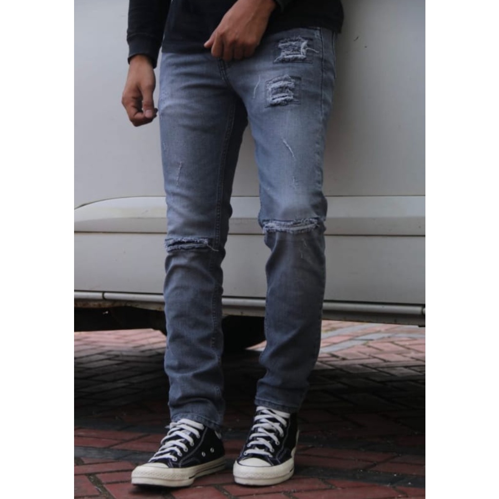 Celana Panjang Jeans Pria Sobek Ripped Celana Panjang Jeans Sobek Fashion Distro Celana Jeans Pensil Pria Model Ariel Noah Fashion Koea