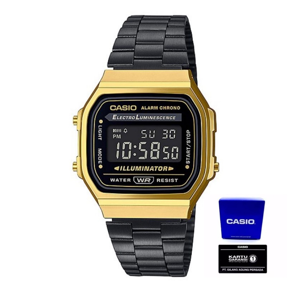 Casio Pria A168WEGB-1BDF Jam Tangan Pria Casio Original Digital Stainless Steel Strap