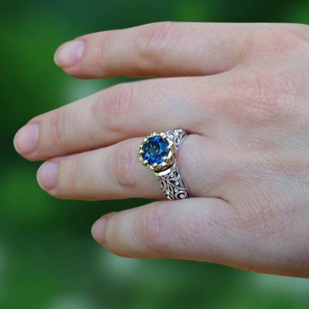 Hu Hu Hu Hu Hu Alat Bantu Pasang Kacamata♡ Cincin Vintage Etnik Lapis Silver Hias Batu Topaz Imitasi Bulat Untuk Wanitahadiah