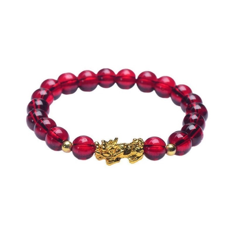 Red Lucky Bracelet Glazed Stone Beaded PIXIU Gold Charm Bracelet for Women Men Wealth Jewelry