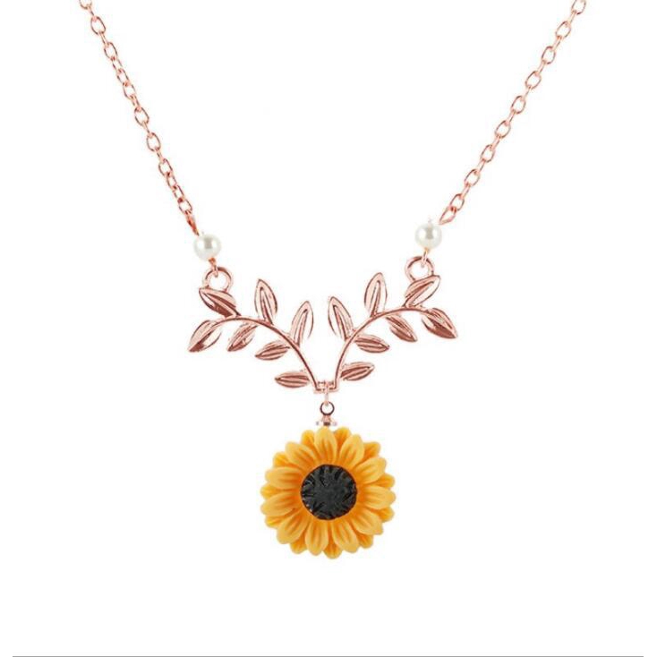 Kalung liontin bunga matahari Sunflower Pendant Necklace Beauty Leaf Flower Necklaces Choker for Women Gifts