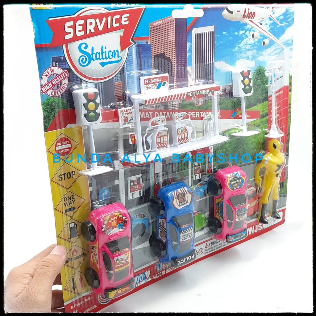 Mainan Lalu Lintas Anak Service Station Playset - Set Mainan Pom Bensin Plus Mobil Mobilan Rambu Lalu Lintas