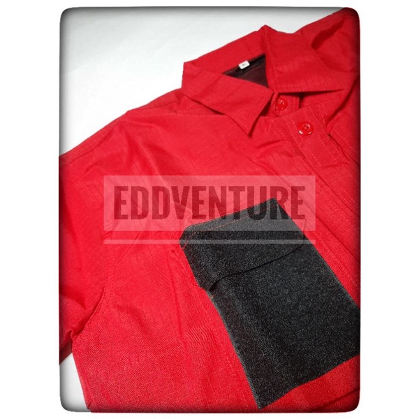 Baju Kemeja Polos Pria Tangan Lengan Panjang Kemeja Drone Ripstop Velcro Tactical Outdoor Warna Merah Terang