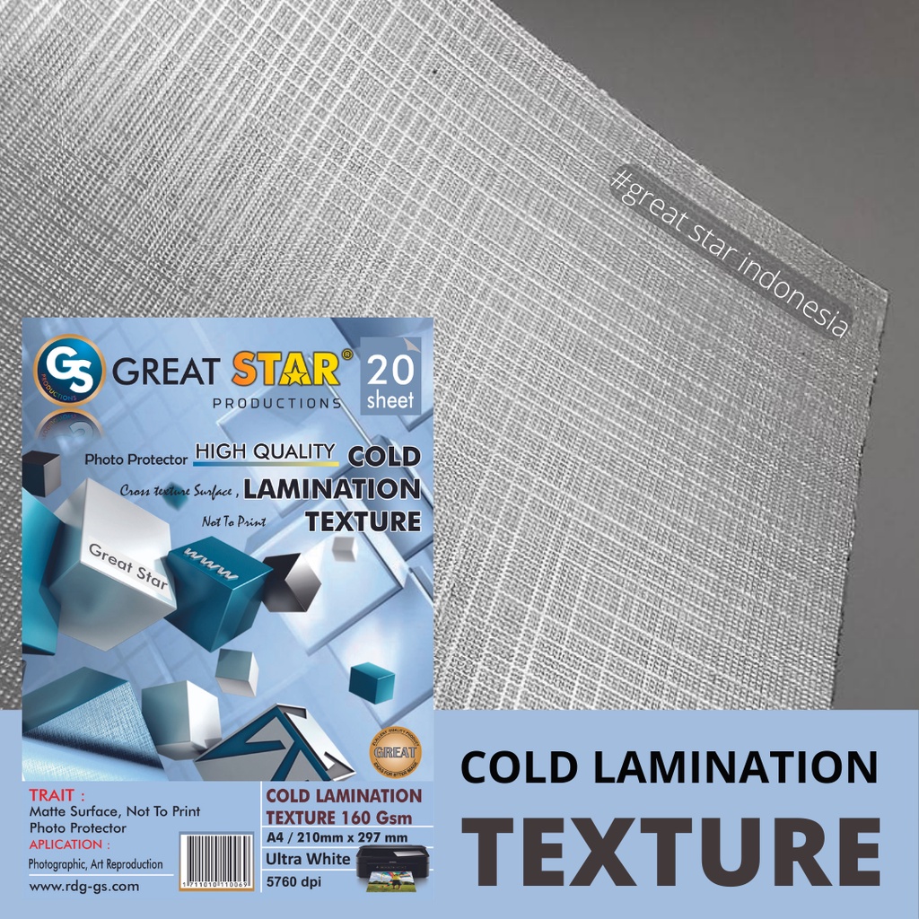 

LAMINASI DINGIN KANVAS/cold laminations texture BILIK great star A4/20