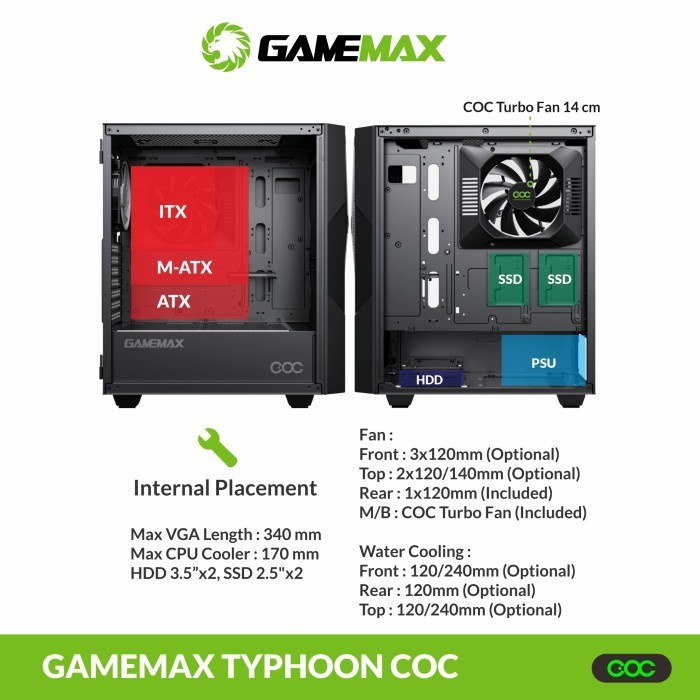 Casing Gamemax Typhoon COC + 1 Fan ARGB Gaming Case