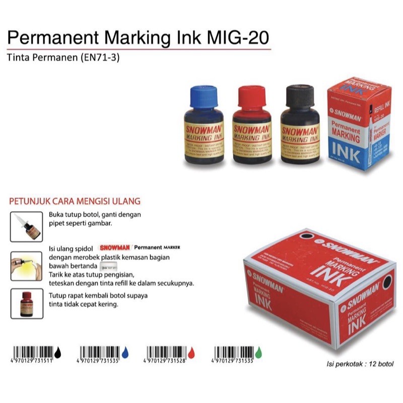 

Snowman Permanent Marking Refill Ink / Tinta Isi Ulang Untuk Spidol Permanen