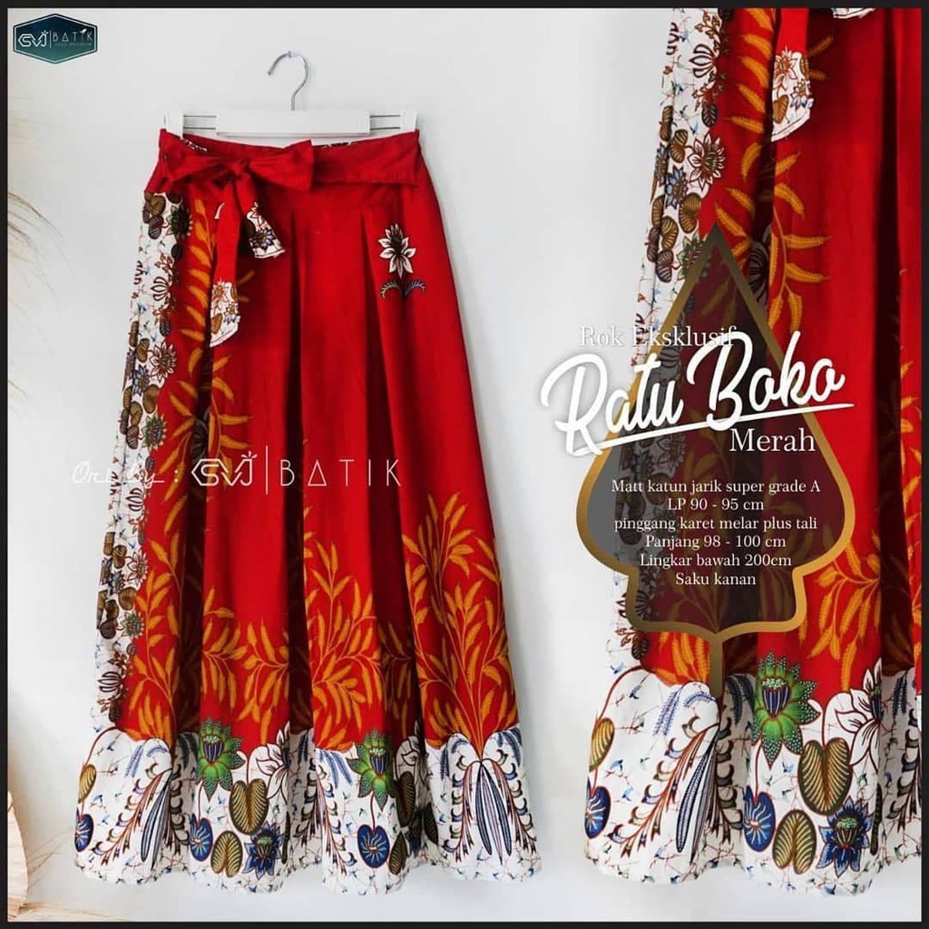 ROK BATIK ORI EXLUSIVE / ROK PAYUNG BATIK / ROK BATIK UNGGUL JAYA / BAWAHAN BATIK WANITA MODERN-Ratu Buka Merah