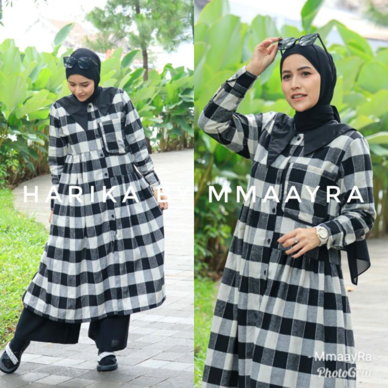 harika by mmaayra midi dress soft flanel long tunik ootd hijab gamis terbaru
