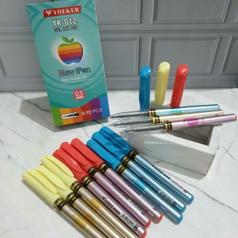 

[1 pak] pulpen pen gel apel/Ipen X youmei yoeker isi 12 pcs