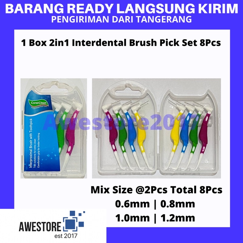 1 Box Mix 4 Size Interdental Brush 2in1 Sikat Gigi Ortho Behel Kawat