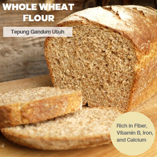 

TEPUNG GANDUM UTUH 500 GR UNTUK ROTI GANDUM CAKE COOKIES / WHOLE WHEAT FLOUR