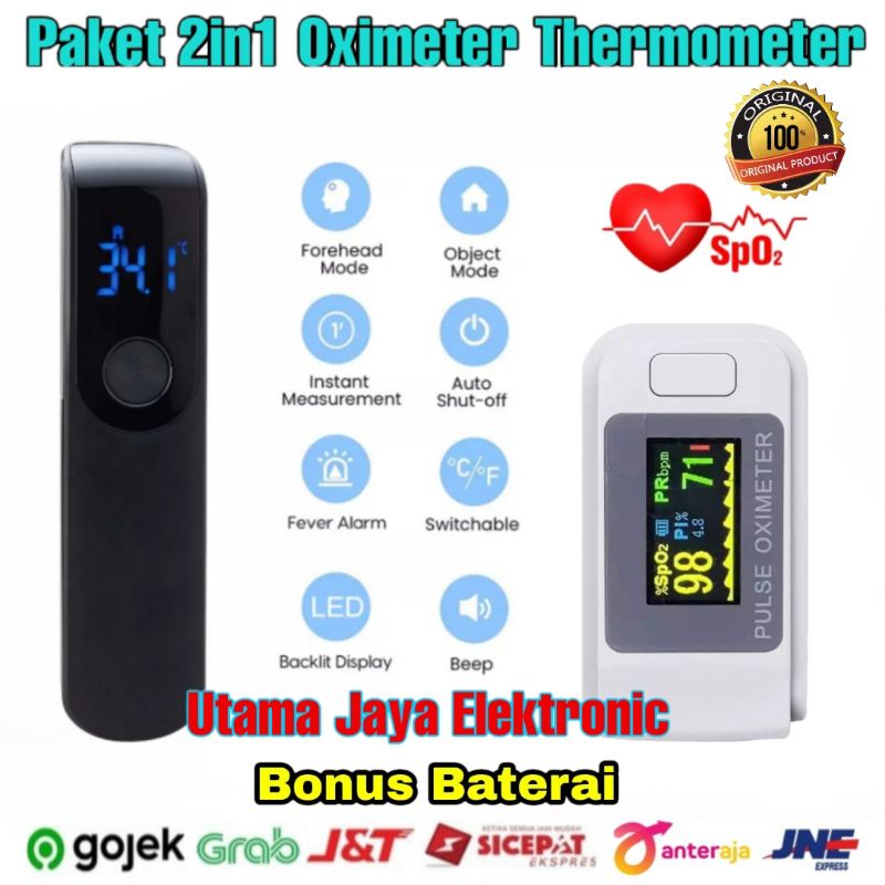 Paket 2in1 Thermometer Infrared Oximeter Fingertip Pulse