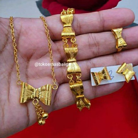 Set Perhiasan Model Pita 45 gram Emas Asli LM/London 24K kadar 99,9%