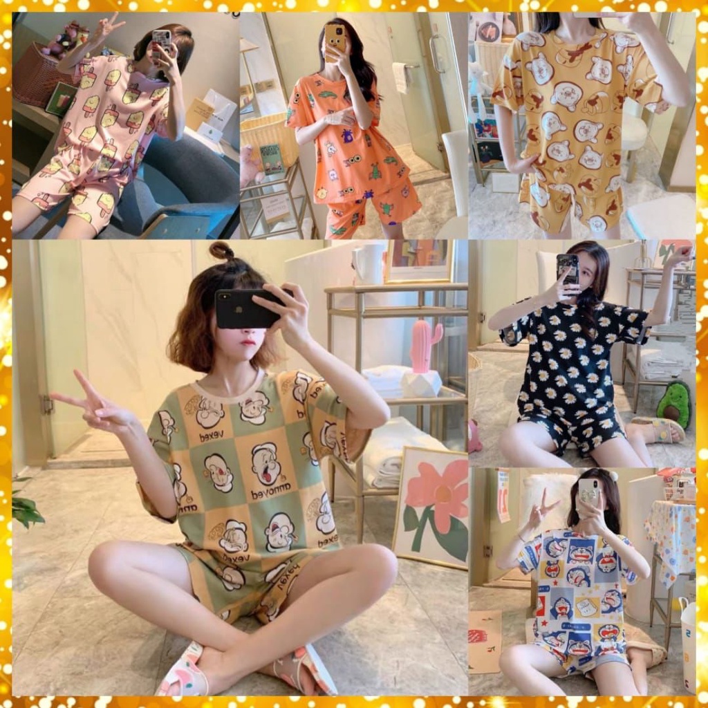 Baju Tidur Wanita Import Setelan Piyama Lengan Pendek Celana Pendek Motif Kartun Adem Dan Lembut