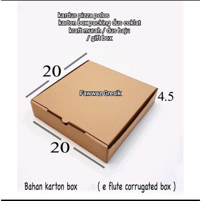 Kardus pizza polos 20x20x4,5 cm karton box packing dus coklat kraft murah/dus baju/gift box 10 pcs