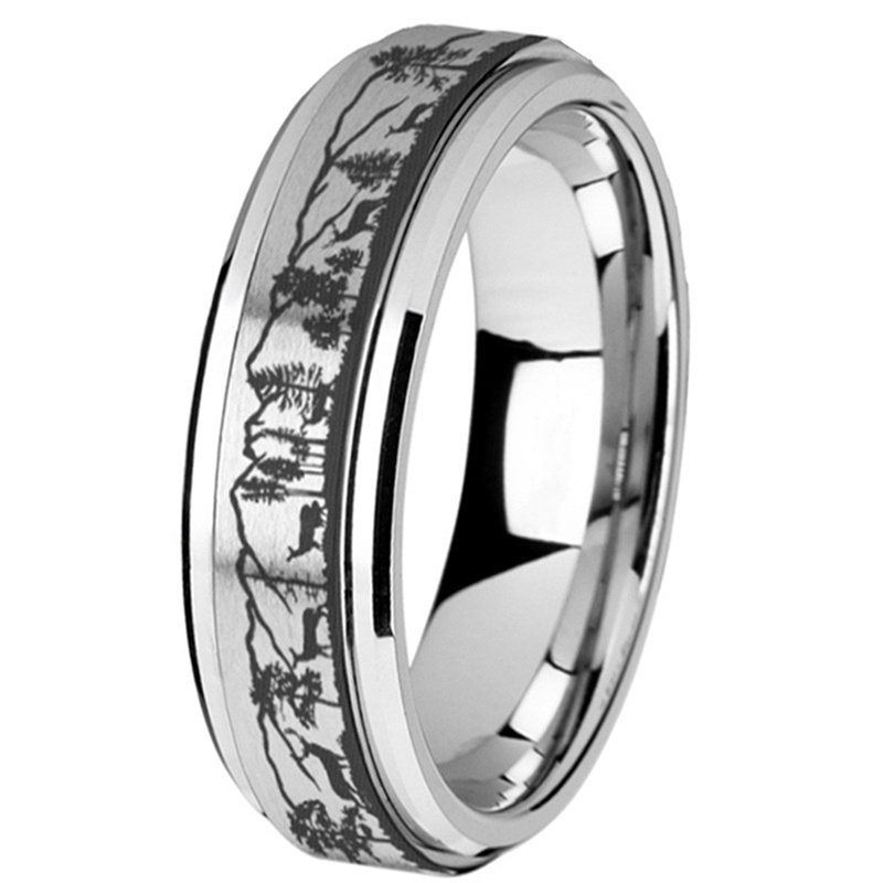 Cincin Desain Rusa Hutan Dan Stray Bahan Stainless Steel Warna Silver Untuk Wanita