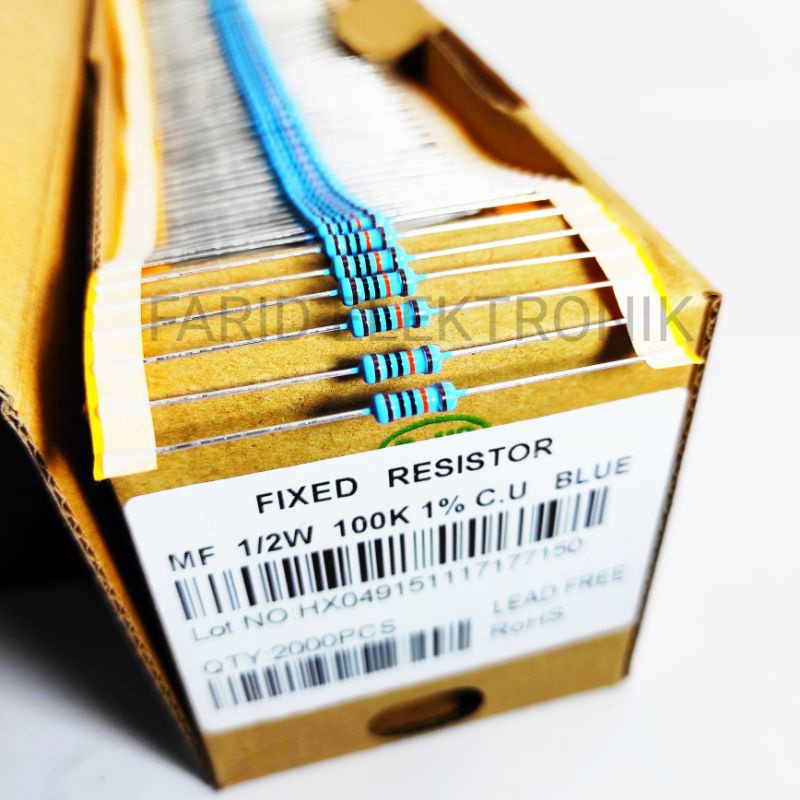 Resistor 100K 1/2W metal film taiwan 1% kaki tembaga