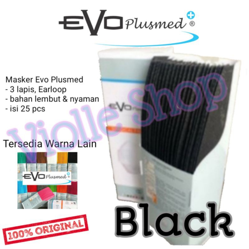 Masker Evo Plusmed 3 ply isi 25 pcs - hitam