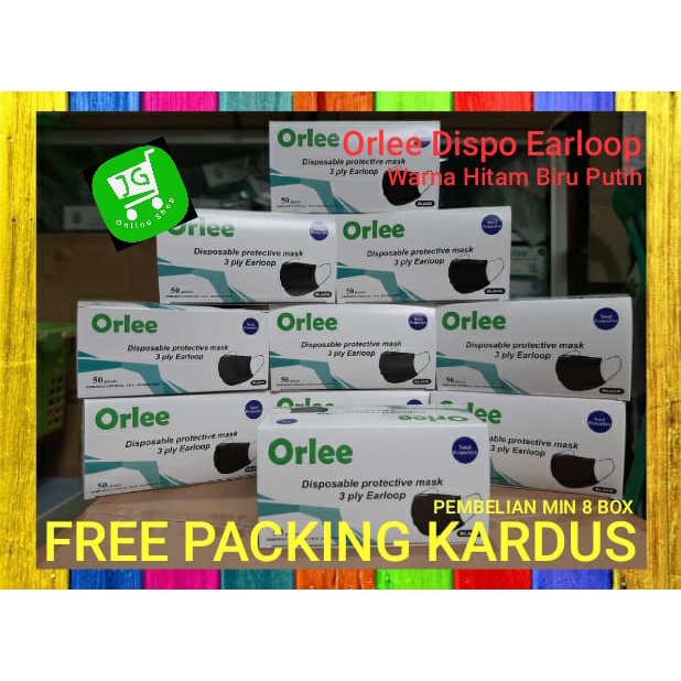 Masker cantol ORLEE ASLI Embos 3 ply 3Ply Earloop Tali kuping ijn kemenkes 1 box isi 50 pcs HITAM BI