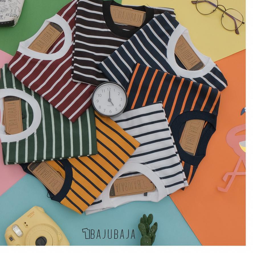 ♀ (NEW) Bajubaja stripe dominan junior pendek / kaos salur belang anak bahan cotton 30s ♛