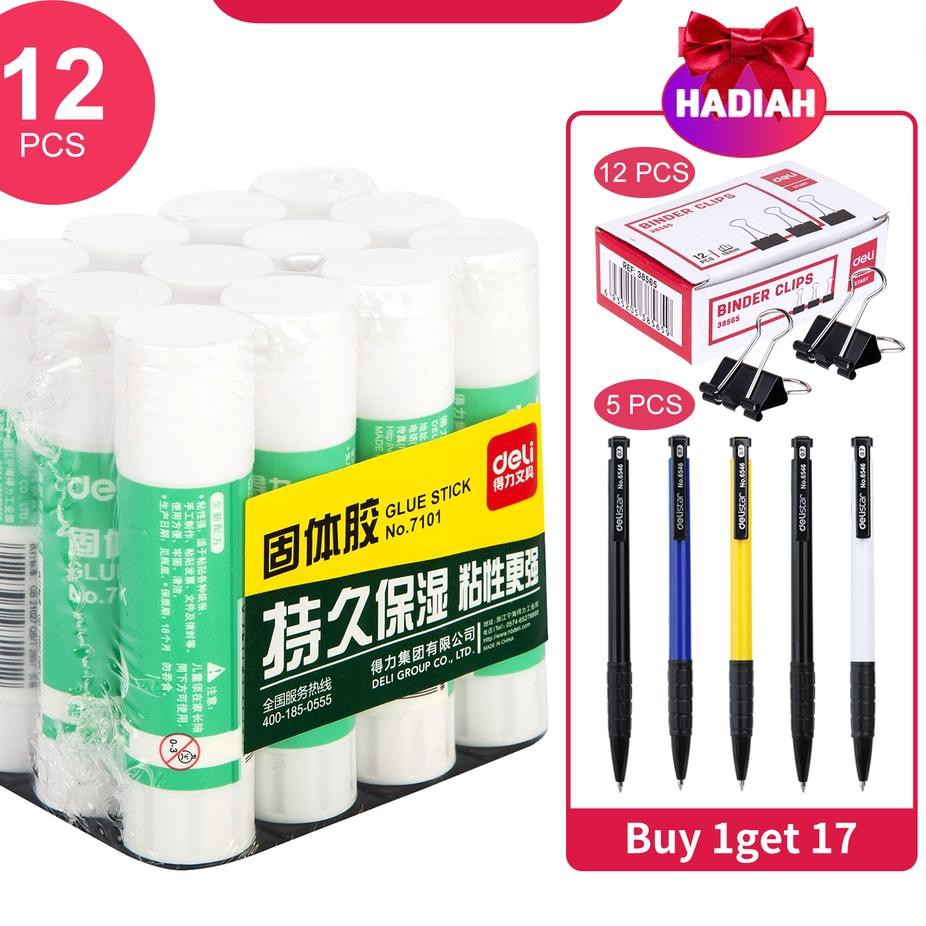 

Jangan Ketinggalan order.. Deli Combo Lem Glue Stick 8/9/15gr FREE GIFT Binder Klip Pulpen 36pcs, D