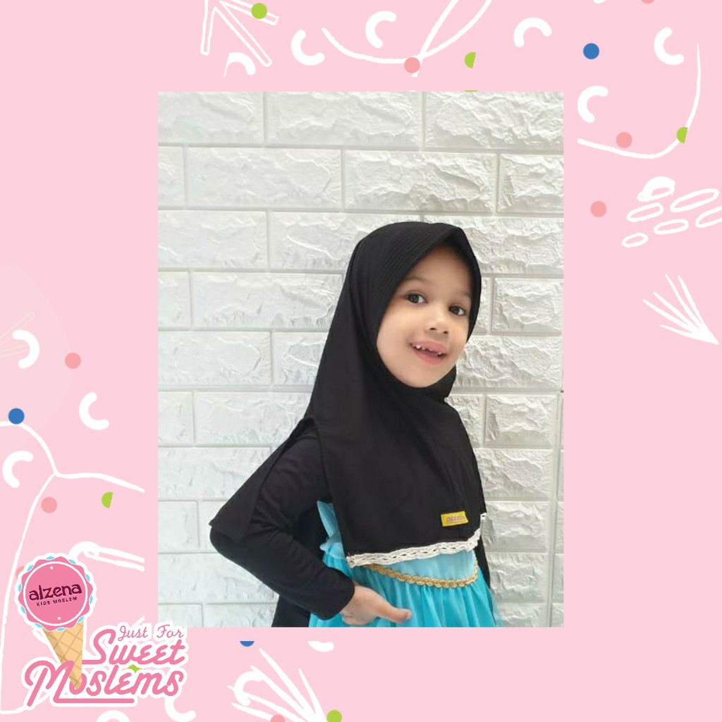 Hijab Style Kerudung Anak Perempuan Hijab Anak Cantik Hijab Instan Better Helf Alzena Kids Moslem-Hitam