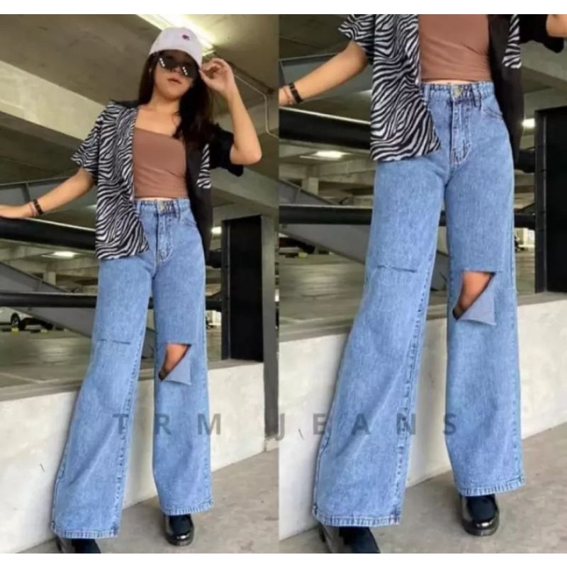 CDZ | CELANA KULOT WANITA JEANS SOBEK DESTROY LUTUT