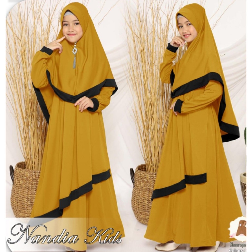 NANDIA DRESS KIDS 9 - 12 Tahun Bahan MOSSCRAPE Pakaian Muslim Anak Perempuan Baju Anak Terbaru 2020