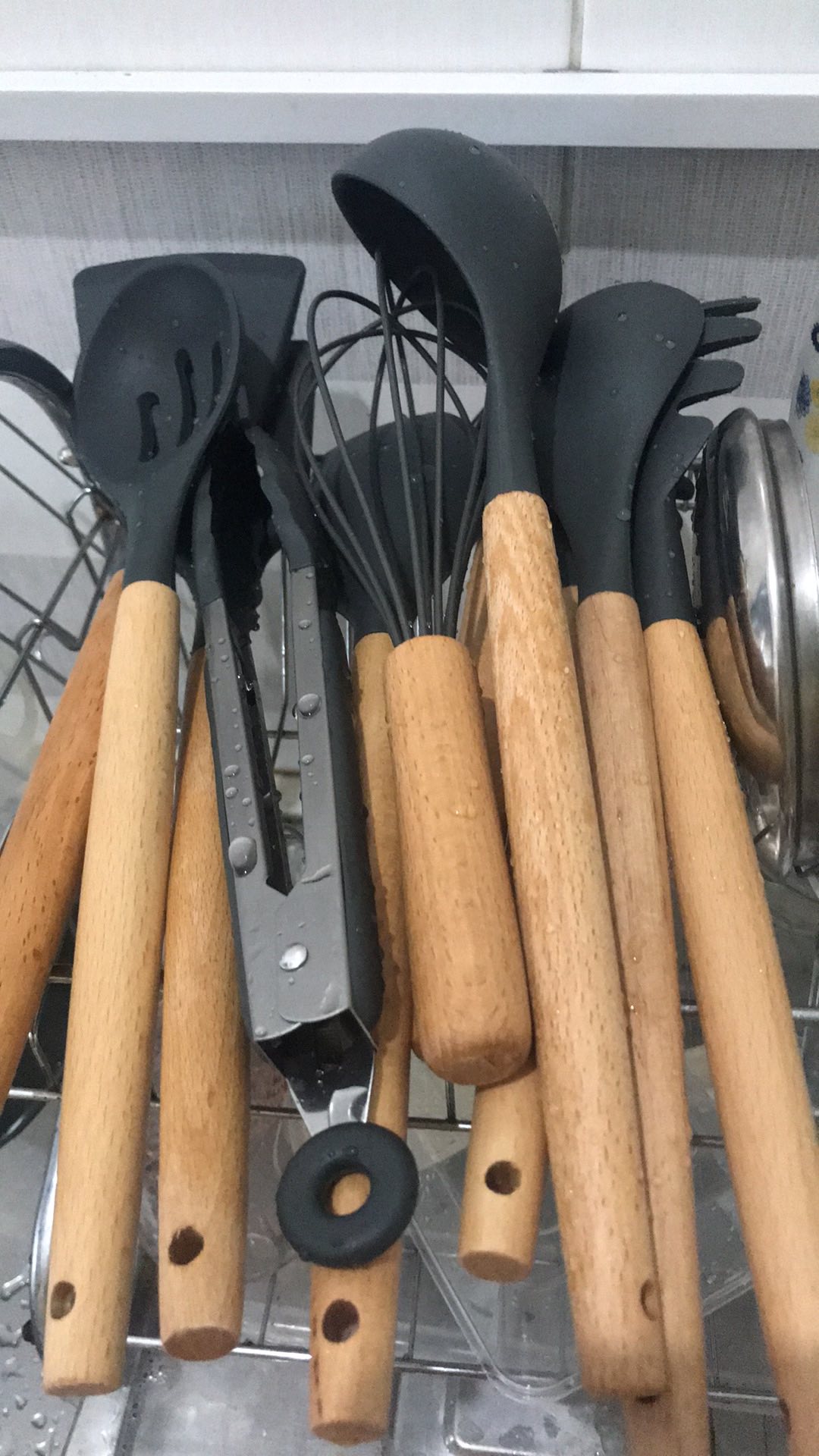 Aigootan - Sutil Wood Set 12 Pcs - Set Sutil Kayu Silikon Silicone Utensil Set Peralatan Masak