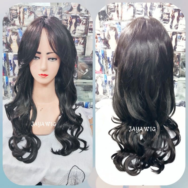 Wig Curly Panjang 55cm Rambut Palsu Wanita Model Keriting