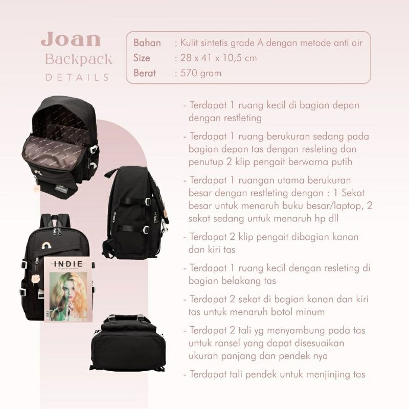 Joan Backpack Jimshoney Original Tas Ransel Wanita tas kerja sekolah antiair muat laptop realpic cod