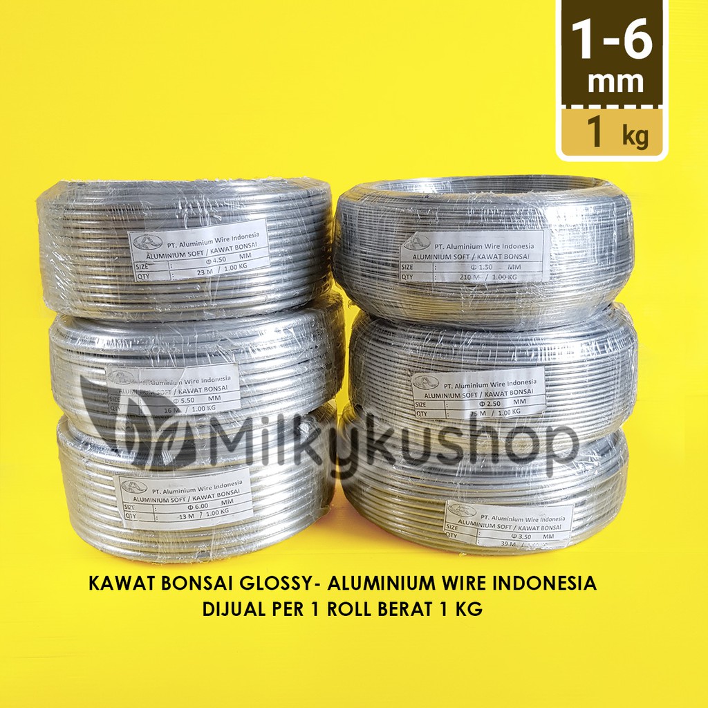 KAWAT BONSAI ALUMINIUM WIRE INDONESIA AWI SILVER GLOSSY 1 KG