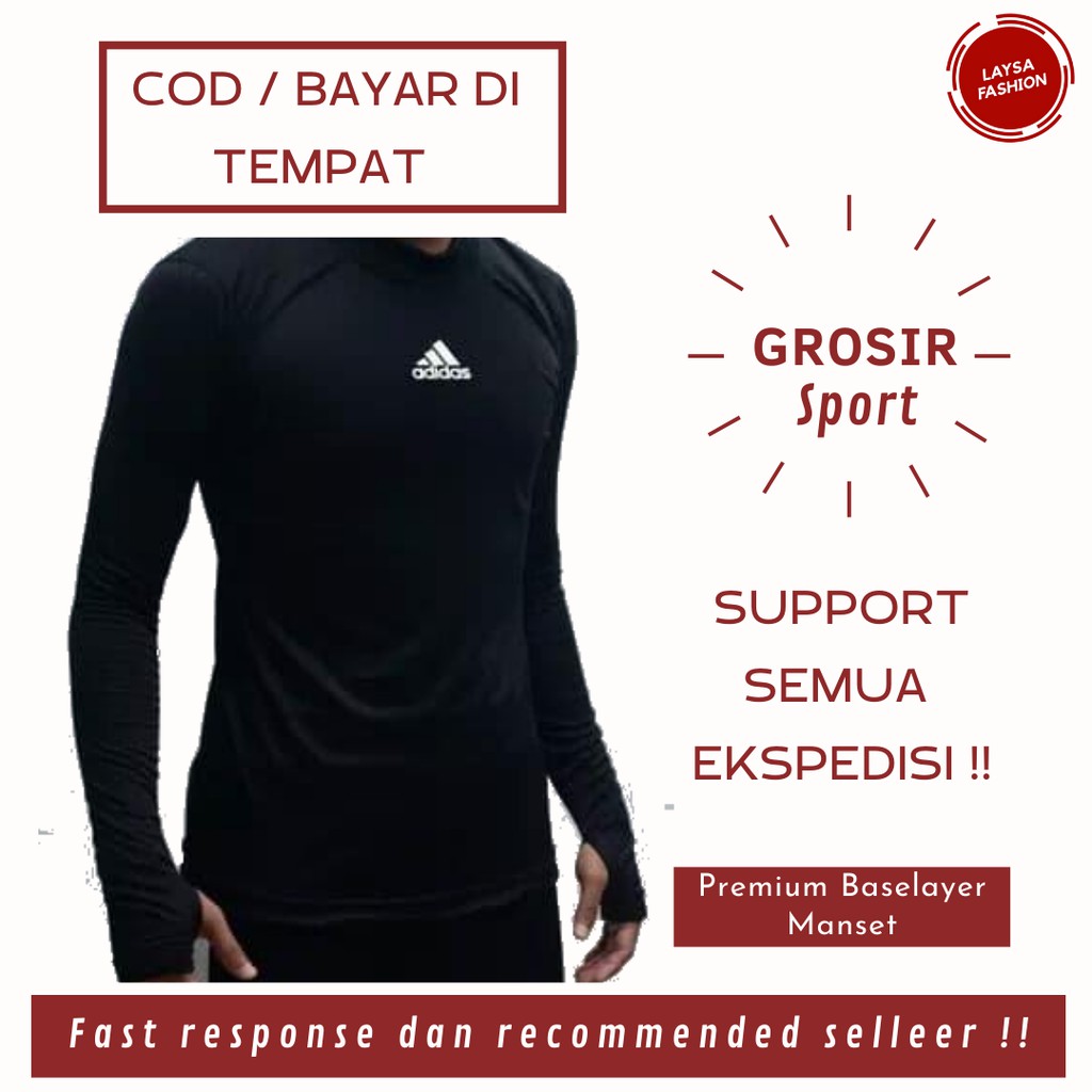 Promo Baju Manset Pria Wanita Tangan Panjang Grade A Manset Baselayer Adidas New Lengan Panjang Blac