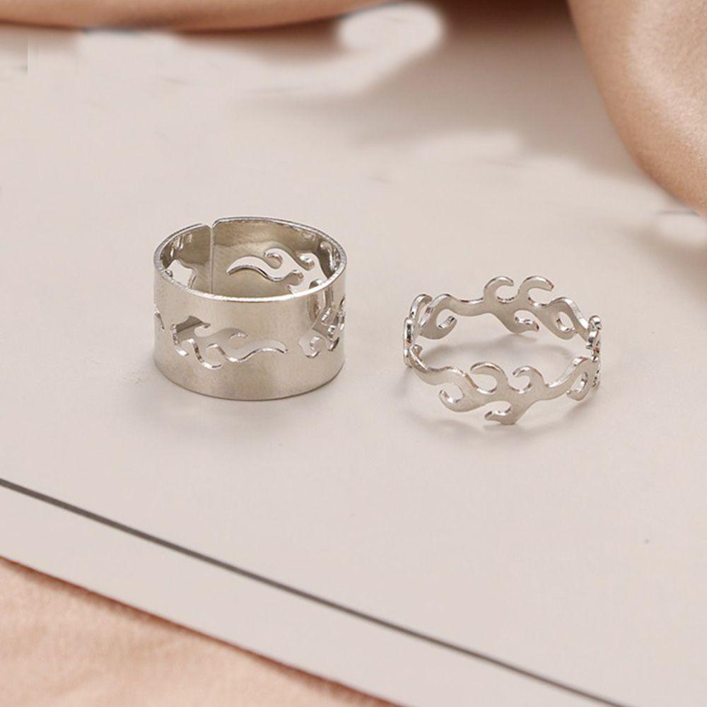 Solighter Flame Ring 2Pcs Gadis Wanita Fashion Perhiasan Pernikahan Cincin Pasangan Yang Dapat Disesuaikan