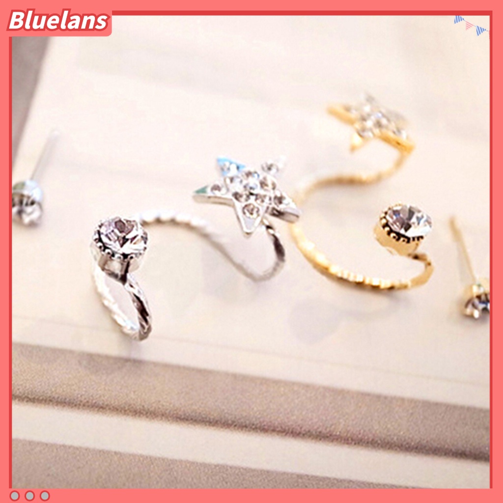 2pcs / Set Anting Stud Desain Bintang Aksen Berlian Imitasi Bahan Alloy Ramah Lingkungan Untuk Wanita