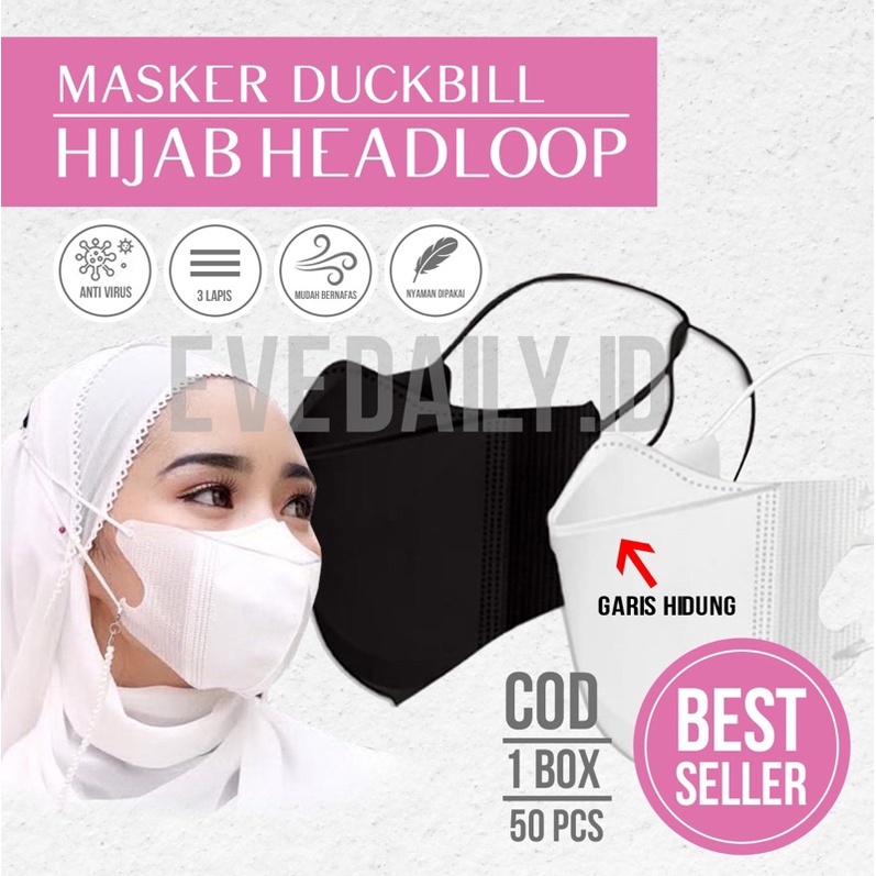 Jual MASKER DUCKBILL HIJAB HEADLOOP 3 PLY 1 BOX ISI 50 PCS ORLEE ...