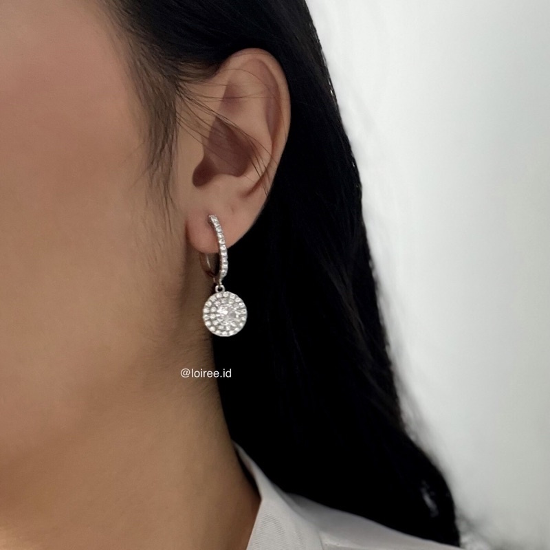 JOLENE | Wedding Collection - Zirconia Round Halo Dangle Stud Bridal Earrings - Anting Wanita