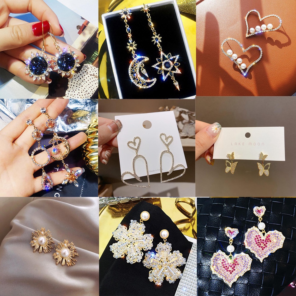 Lily Fashion Earings Gadis Perhiasan Menjuntai Drop Plated Emas Huggie Berlian Imitasi