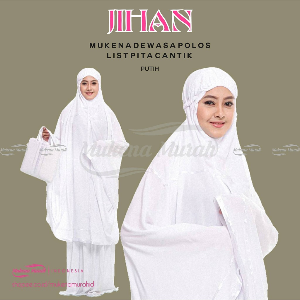 SEMI JUMBO TERBARU JIHAN MUKENA DEWASA POLOS COUPLE MUKENA ANAK POLOS LIST PITA CANTIK WARNA PUTIH