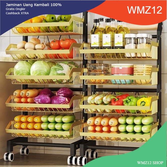 Rak troli multifungsi multi-layer rak keranjang sayuran rak buah dan sayuran rak dapur rak viral rak