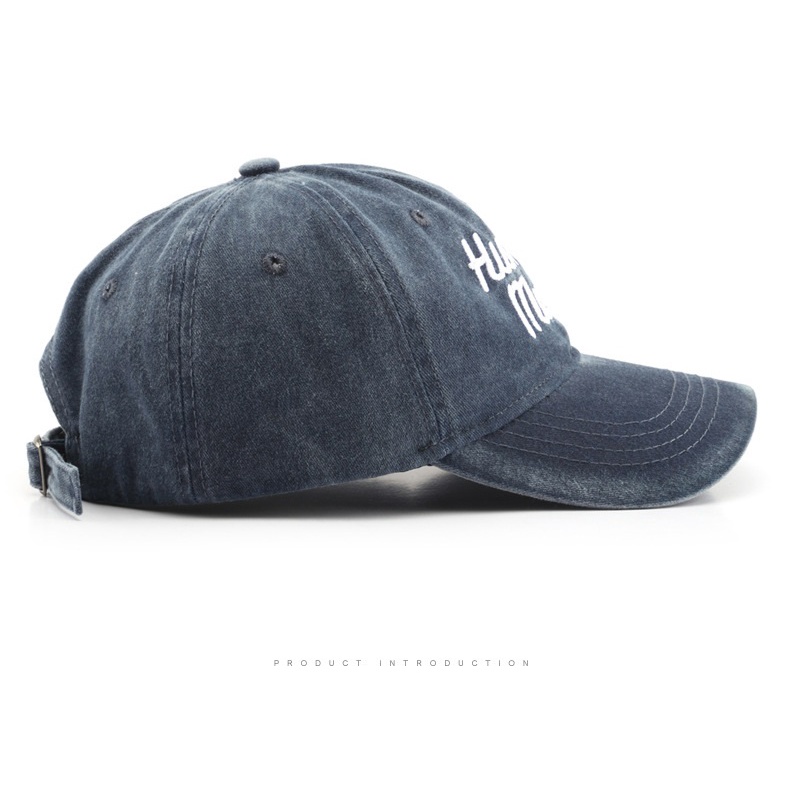 HATSAVENUE-223 Topi Baseball Model Wash Denim Luntur Bordir Human Made Bahan Lembut