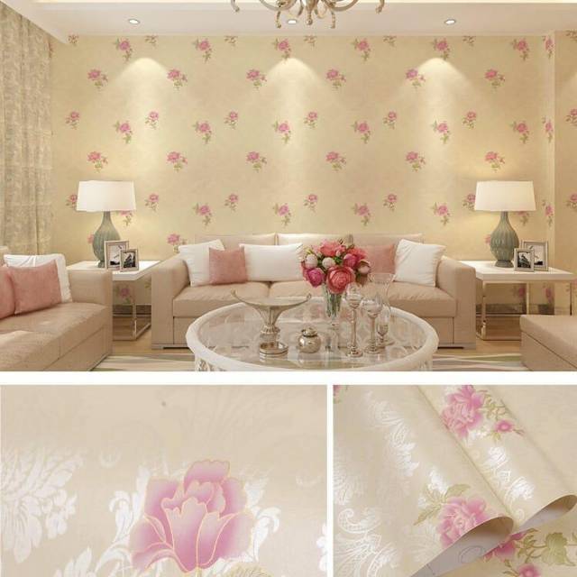 WALLPAPER DINDING MOTIF BUNGA ROSE DASAR CREAM 10m x 45cm