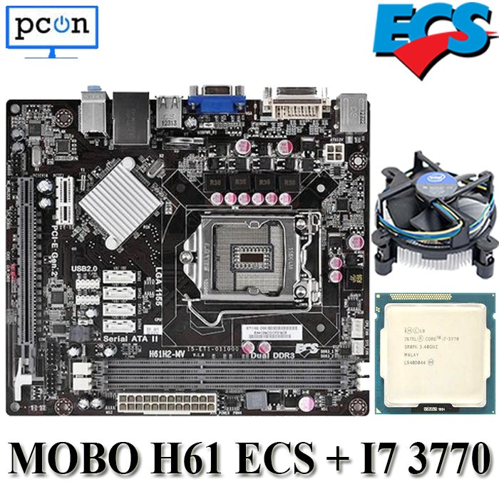 Paket Mobo Motherboard LGA 1155 H61 + Processor I7 3770 + Fan Intel