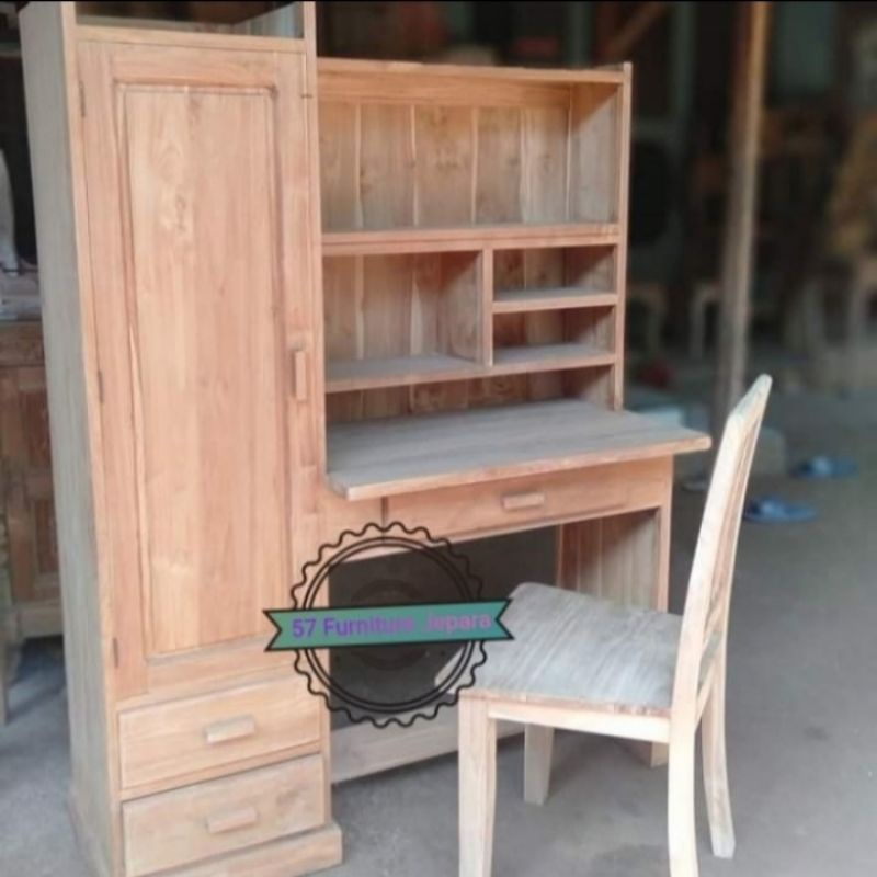 Meja Belajar Besar & Lemari Kayu Jati