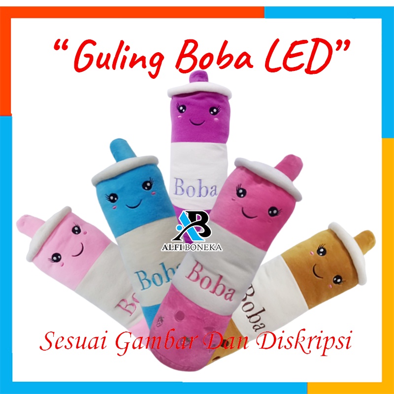 Boba Guling VIRAL (LED) 60cm Bahan Berkualitas - Boneka Guling Boba Lucu - Boneka mainan anak perempuan