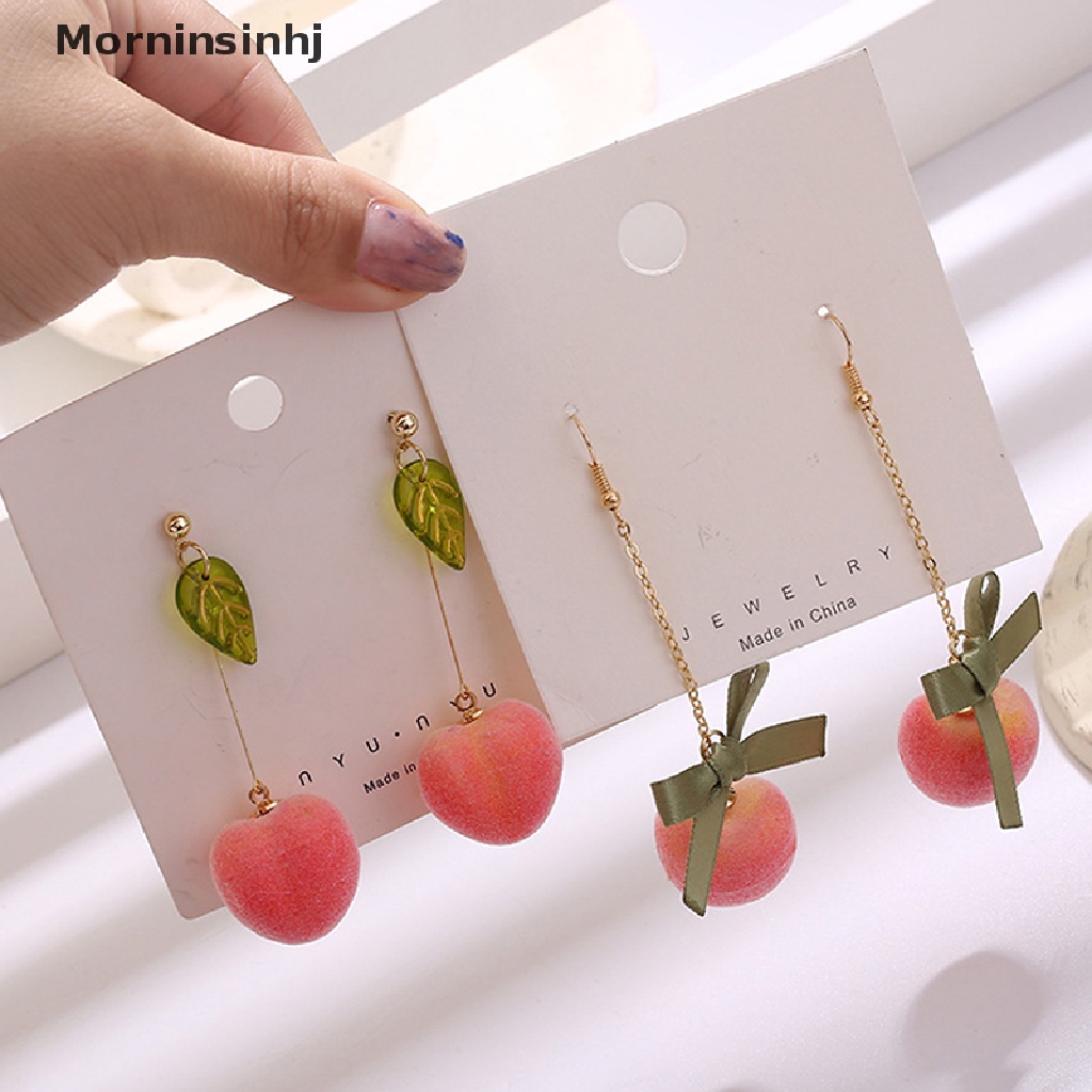 Mornin Anting Gantung Panjang Kait Fashion Motif Daun Peach + Rumbai Untuk Perhiasan Wanita / Pesta