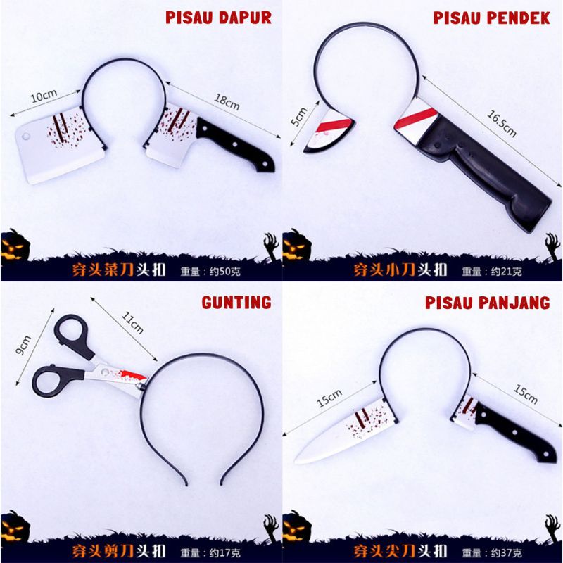 BANDO PISAU PRANK PAKU HALLOWEEN AKSESOFIS RAMBUT SERAM TANCAP KEPALA FAKE BANDO COSPLAY