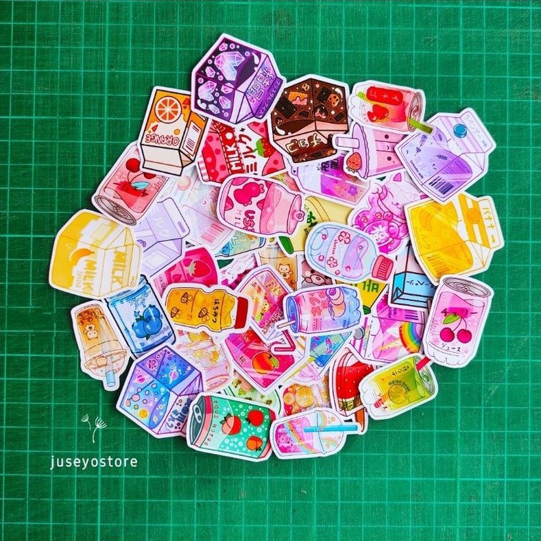 

(42 pcs ) Kpop drink snack sticker stiker minuman kaleng milk box korean style